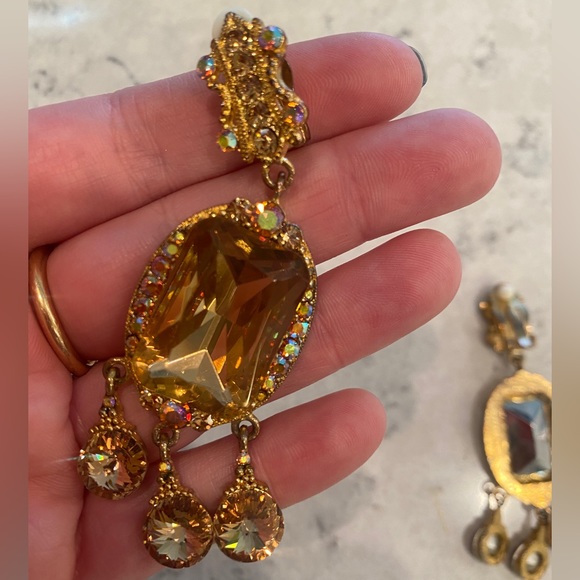 Gold Metallic Chandelier Clip On Earrings - Picture 3 of 11